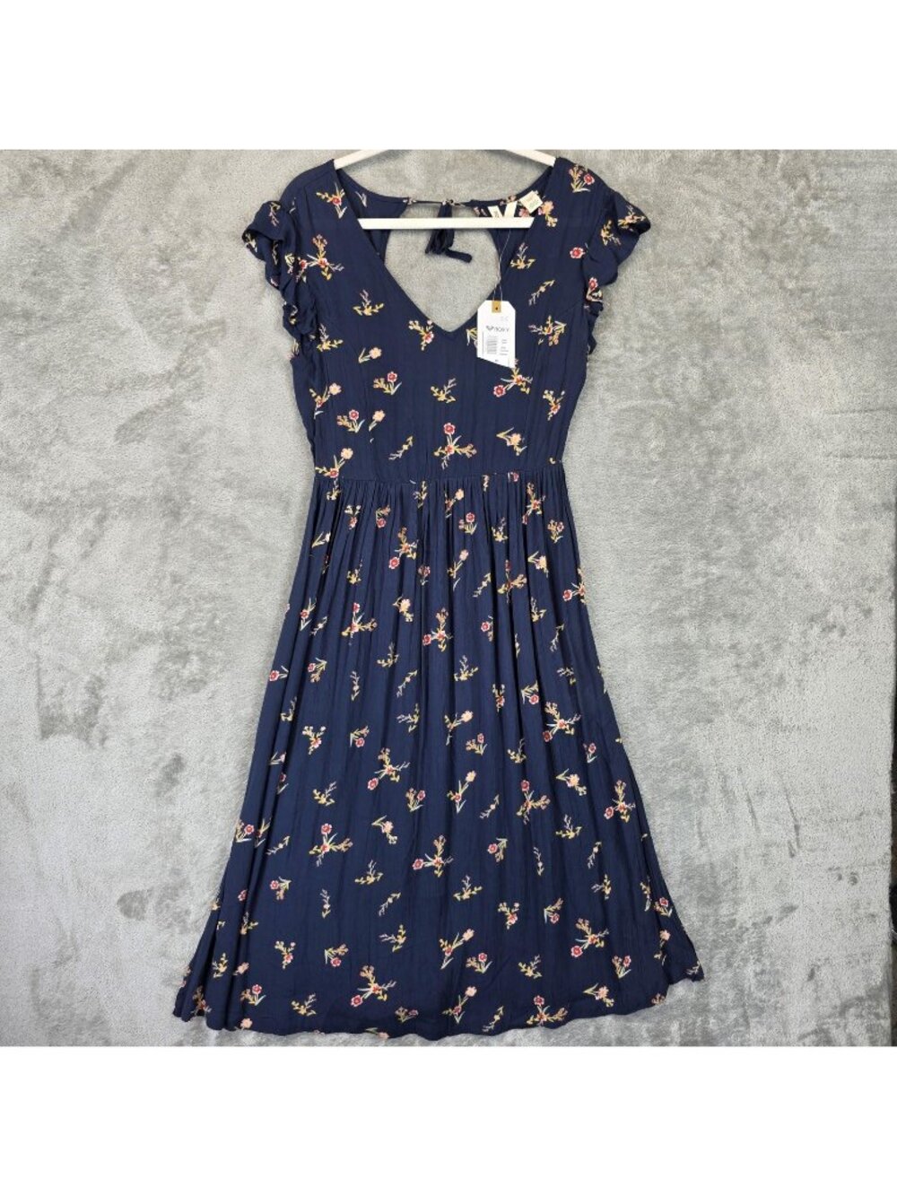 Roxy Dress Womens XS Blue Floral Rush Minute ERJWD03384 Short Sleeve Viscose